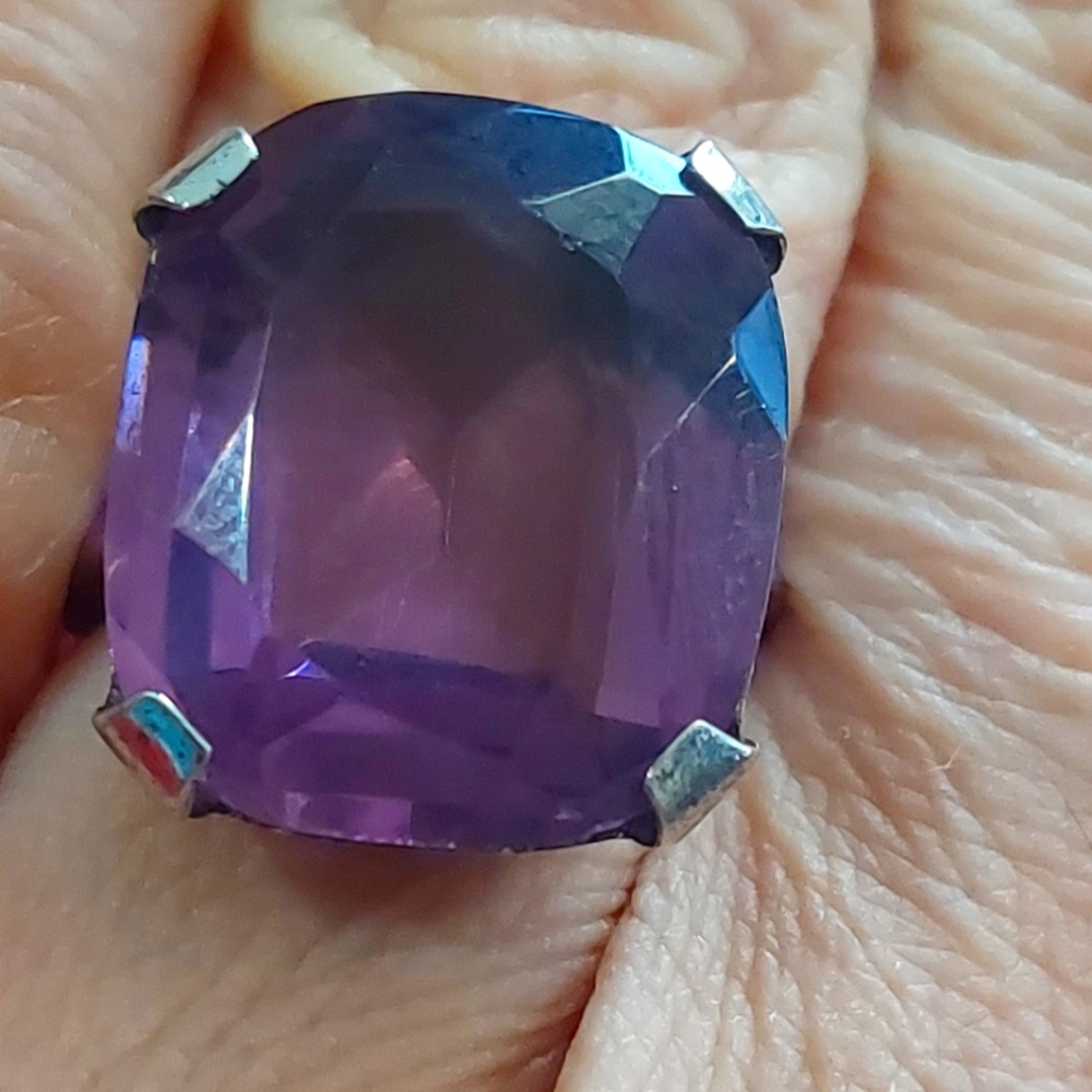 Ostby Barton purple glass sterling statement ring sz 6.25